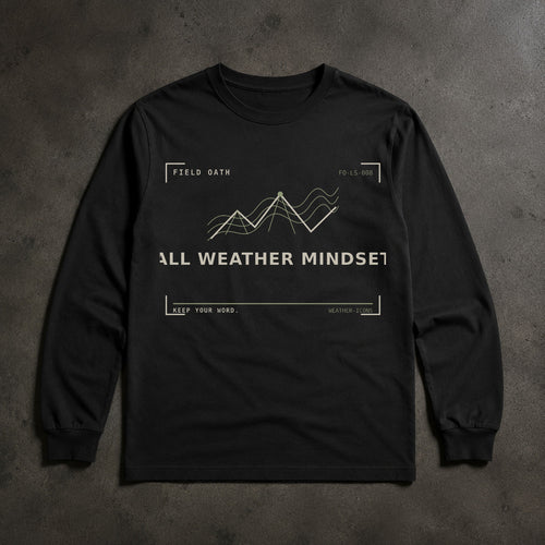 FIELD OATH All Weather Mindset Long Sleeve black long sleeve front artwork on dark concrete