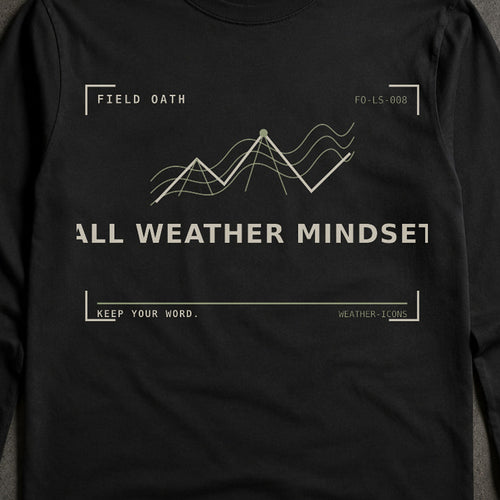 FIELD OATH All Weather Mindset Long Sleeve close-up of original tactical artwork and fabric texture