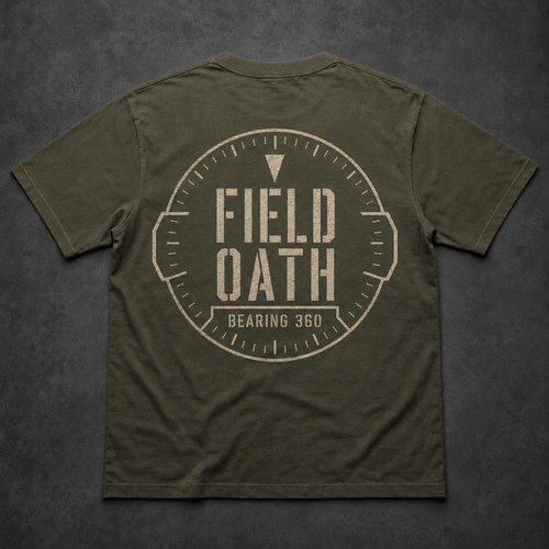 Field olive FIELD OATH Bearing 360 T-Shirt back flat lay with full bearing ring and locked-heading marker