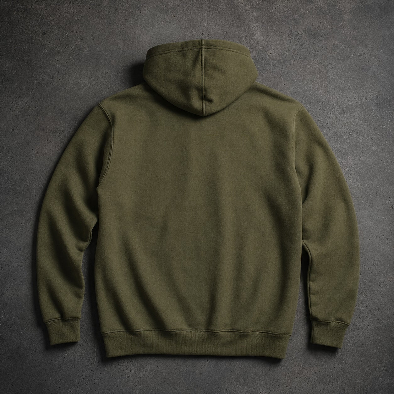 FIELD OATH Campcraft Hoodie: FIELD OATH field olive 280 gsm pullover hoodie base garment, back view