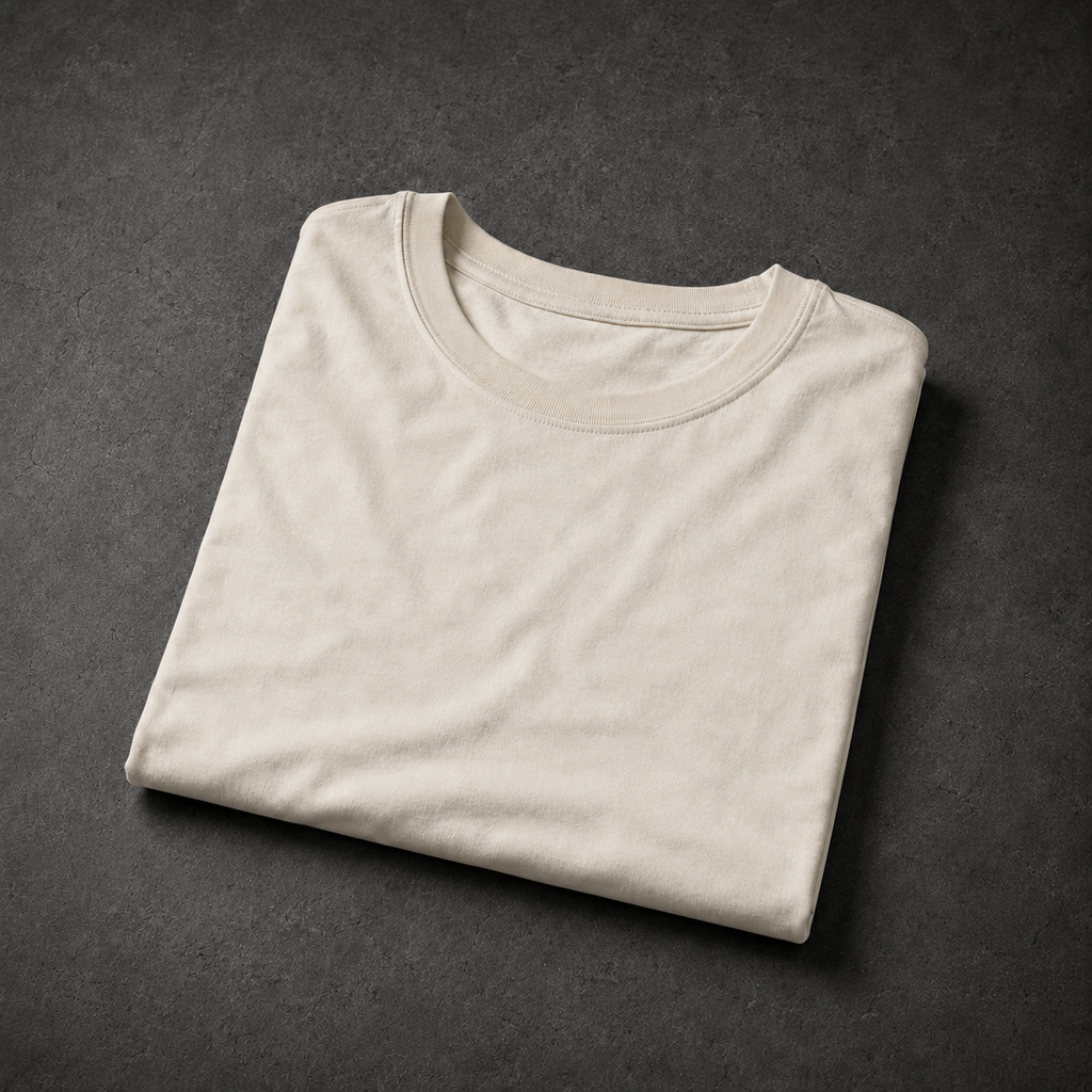 FIELD OATH Built for the North T-Shirt: bone 160 gsm cotton base garment, folded view