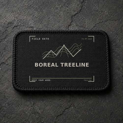FIELD OATH Boreal Treeline Patch rectangular black embroidered patch with original FIELD OATH artwork