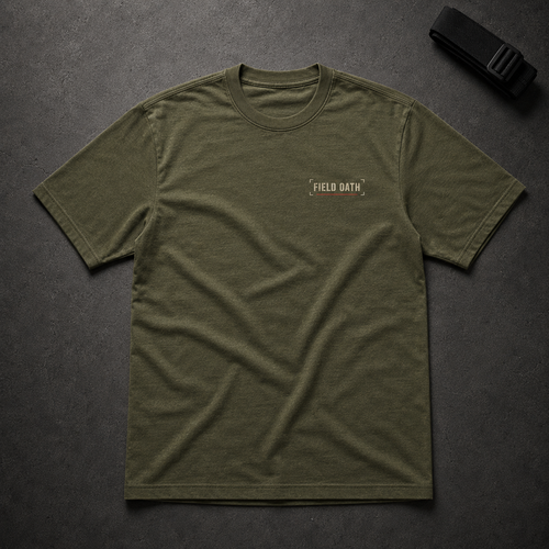 Field olive FIELD OATH Calm Is Strength T-Shirt front flat lay with small chest identifier