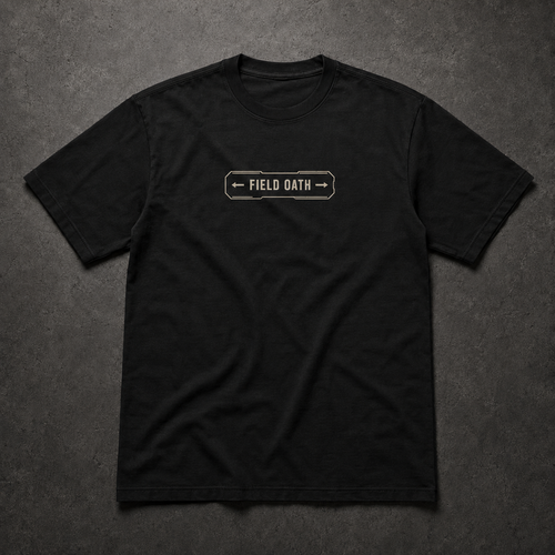 Black FIELD OATH Checkpoint Zero T-Shirt front flat lay with compact checkpoint plate chest identifier