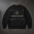 FIELD OATH Compass Routine Crewneck black crewneck front artwork on dark concrete