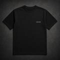 FIELD OATH Crest Line T-Shirt front view in black with small FIELD OATH chest identifier