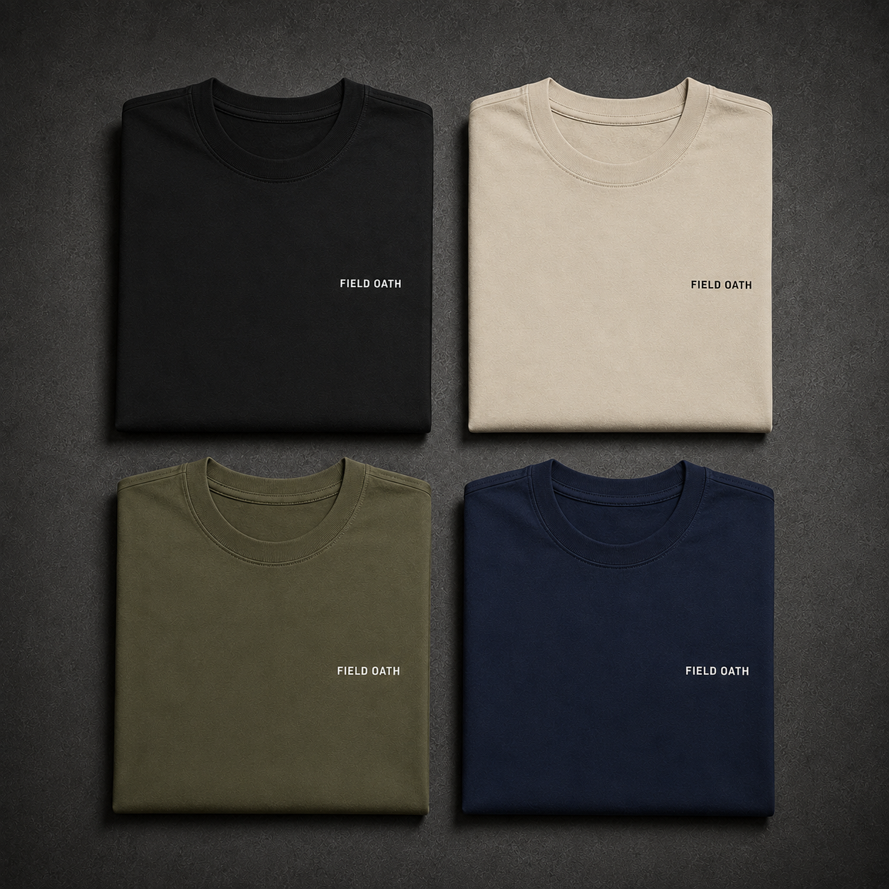 Black, Bone, Field Olive and Navy FIELD OATH Crest Line T-Shirt color comparison