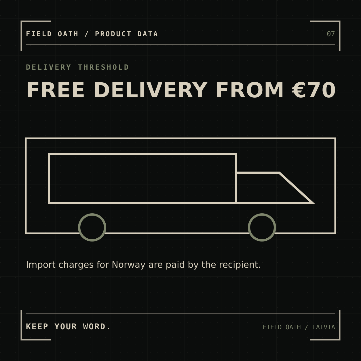 FIELD OATH Terrain First T-Shirt: free delivery threshold and Norway import information