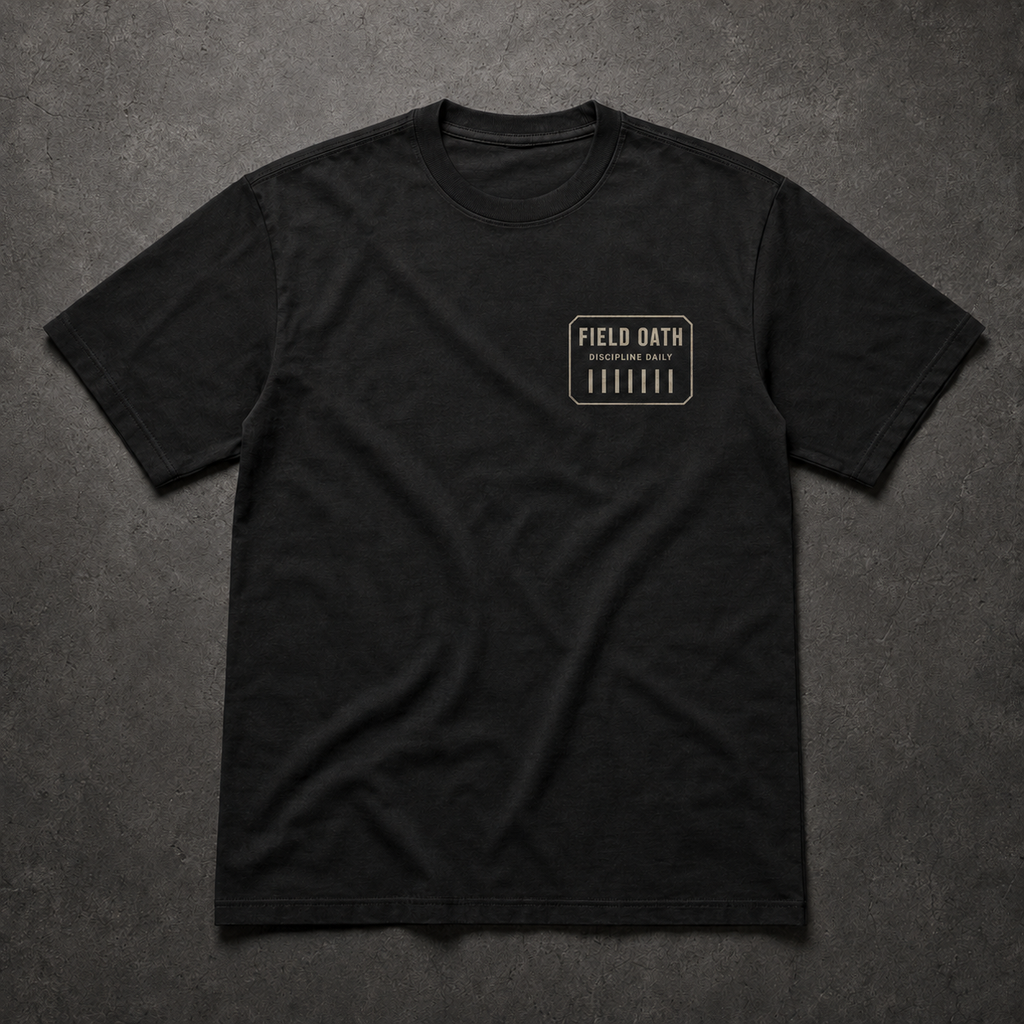 FIELD OATH Discipline Daily T-Shirt black front with left-chest tactical tally design
