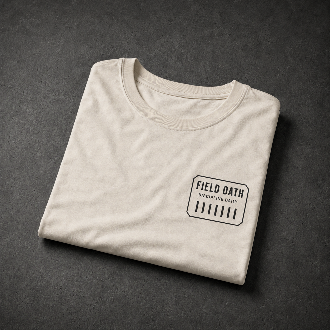 Bone FIELD OATH Discipline Daily T-Shirt folded with seven-mark left-chest print