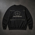FIELD OATH Field Notes Crewneck black crewneck front artwork on dark concrete