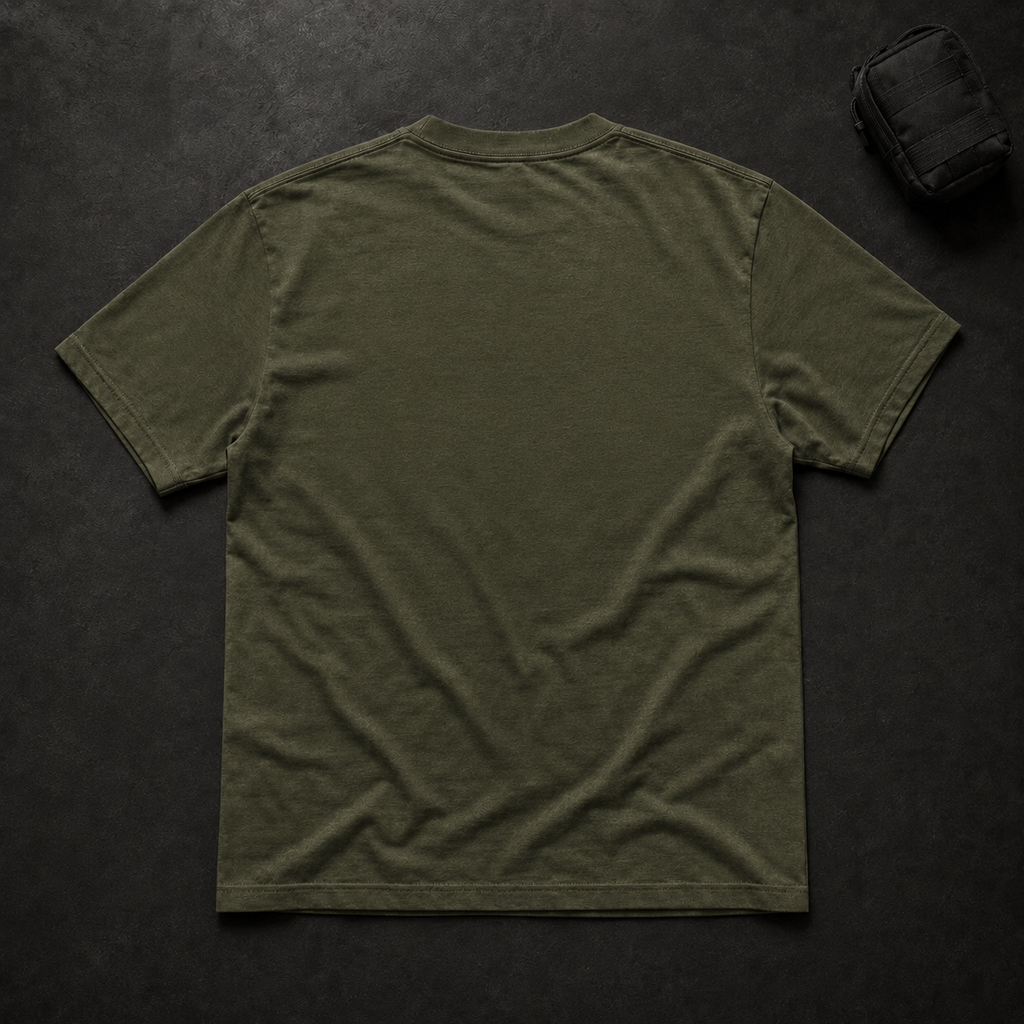 FIELD OATH Keep Your Word T-Shirt: field olive 160 gsm cotton base garment, back view