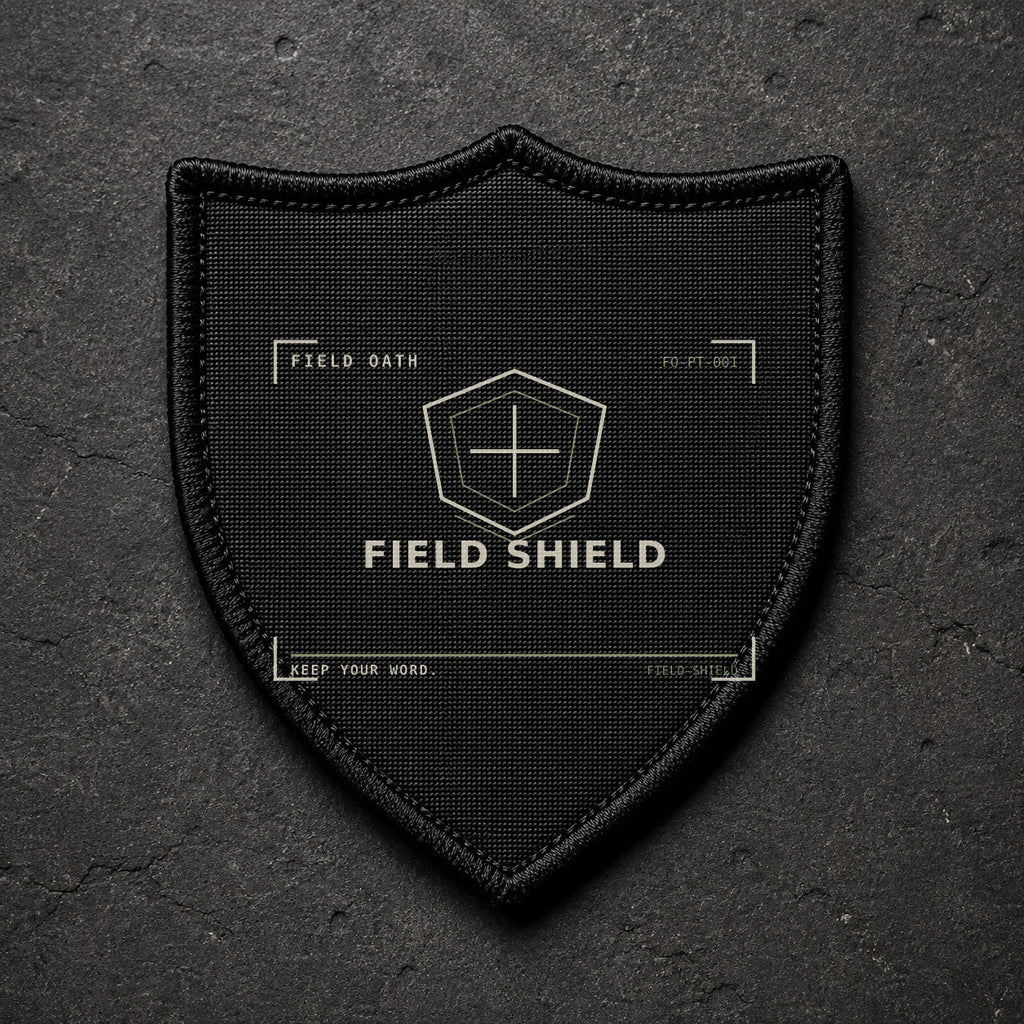 FIELD OATH Field Shield Patch shield black embroidered patch with original FIELD OATH artwork