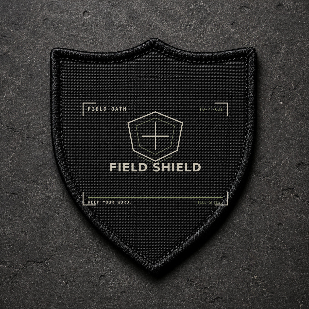 FIELD OATH Field Shield Patch shield black embroidered patch with original FIELD OATH artwork