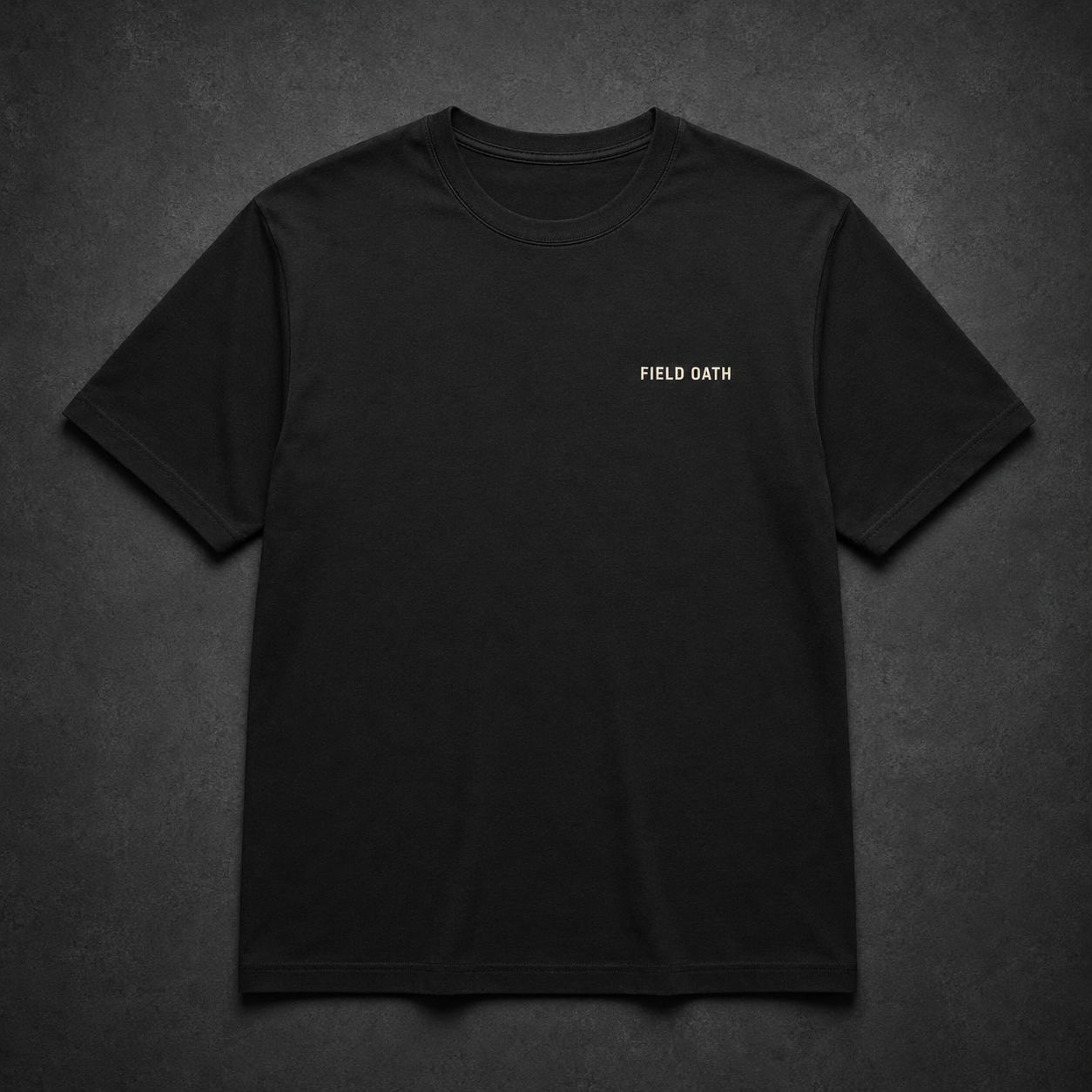 FIELD OATH Field Standard T-Shirt front view in black with small FIELD OATH chest identifier