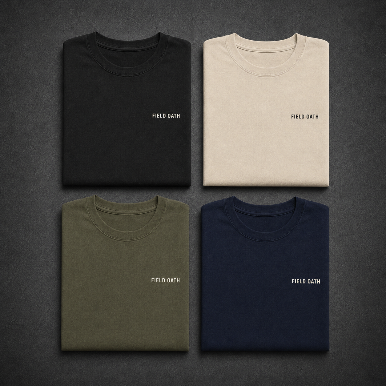 Black, Bone, Field Olive and Navy FIELD OATH Field Standard T-Shirt color comparison