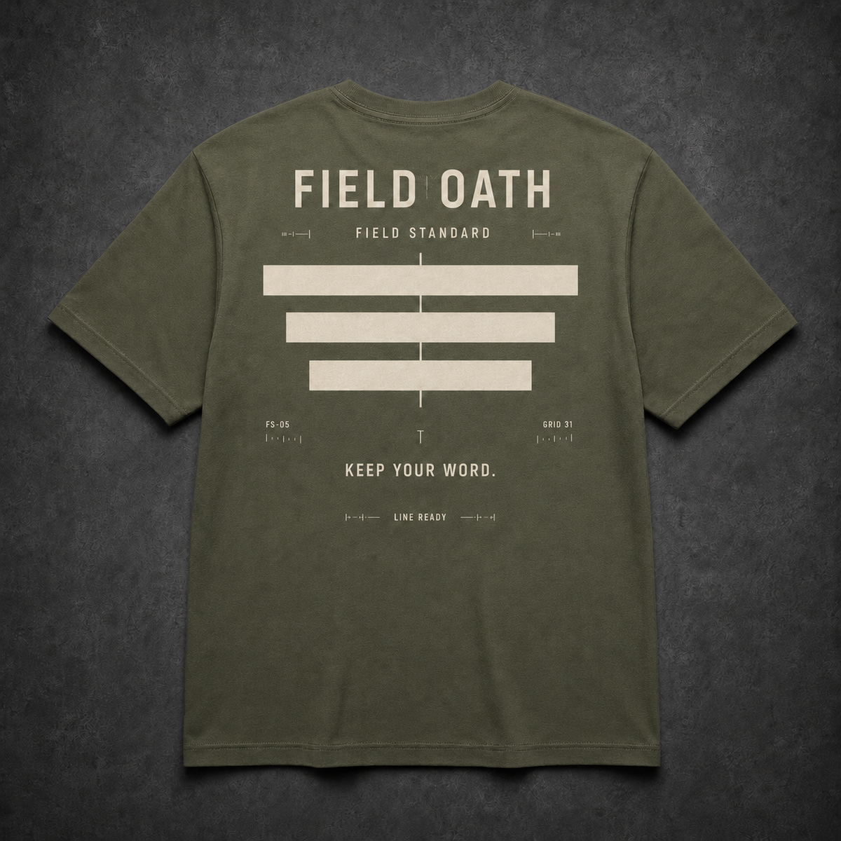Field Olive FIELD OATH Field Standard T-Shirt back flat lay with rank-bar artwork