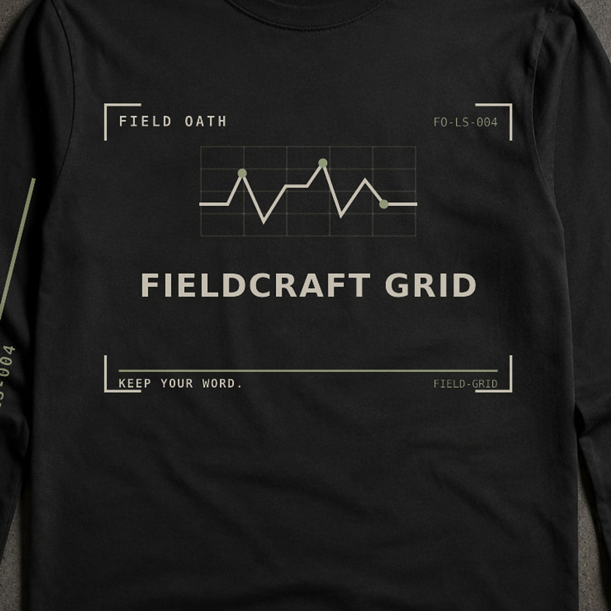 FIELD OATH Fieldcraft Grid Long Sleeve close-up of original tactical artwork and fabric texture