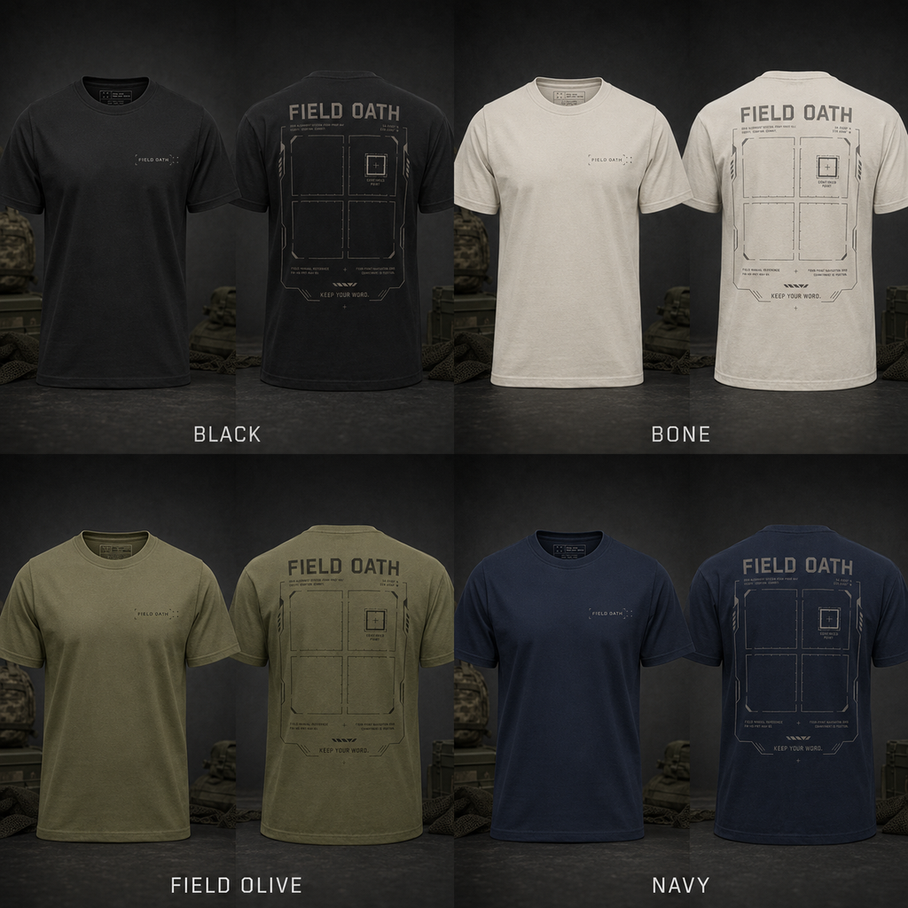 Black, bone, field olive and navy FIELD OATH Four Point T-Shirt colour comparison
