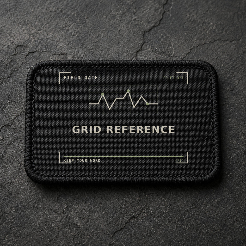 FIELD OATH Grid Reference Patch rectangular black embroidered patch with original FIELD OATH artwork