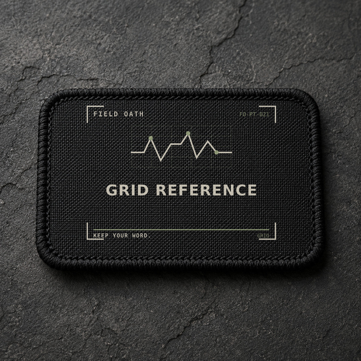 FIELD OATH Grid Reference Patch rectangular black embroidered patch with original FIELD OATH artwork