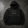 FIELD OATH Gridline Hoodie black hoodie front artwork on dark concrete