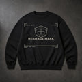 FIELD OATH Heritage Mark Crewneck black crewneck front artwork on dark concrete
