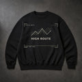 FIELD OATH High Route Crewneck black crewneck front artwork on dark concrete