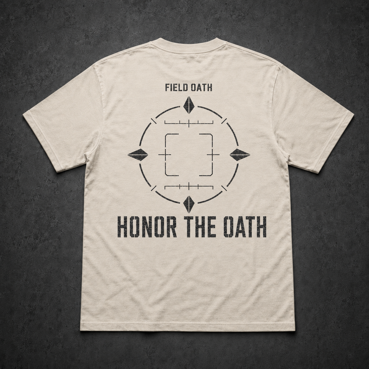 Bone FIELD OATH Honor the Oath T-Shirt back flat lay with matching dead-reckoning artwork