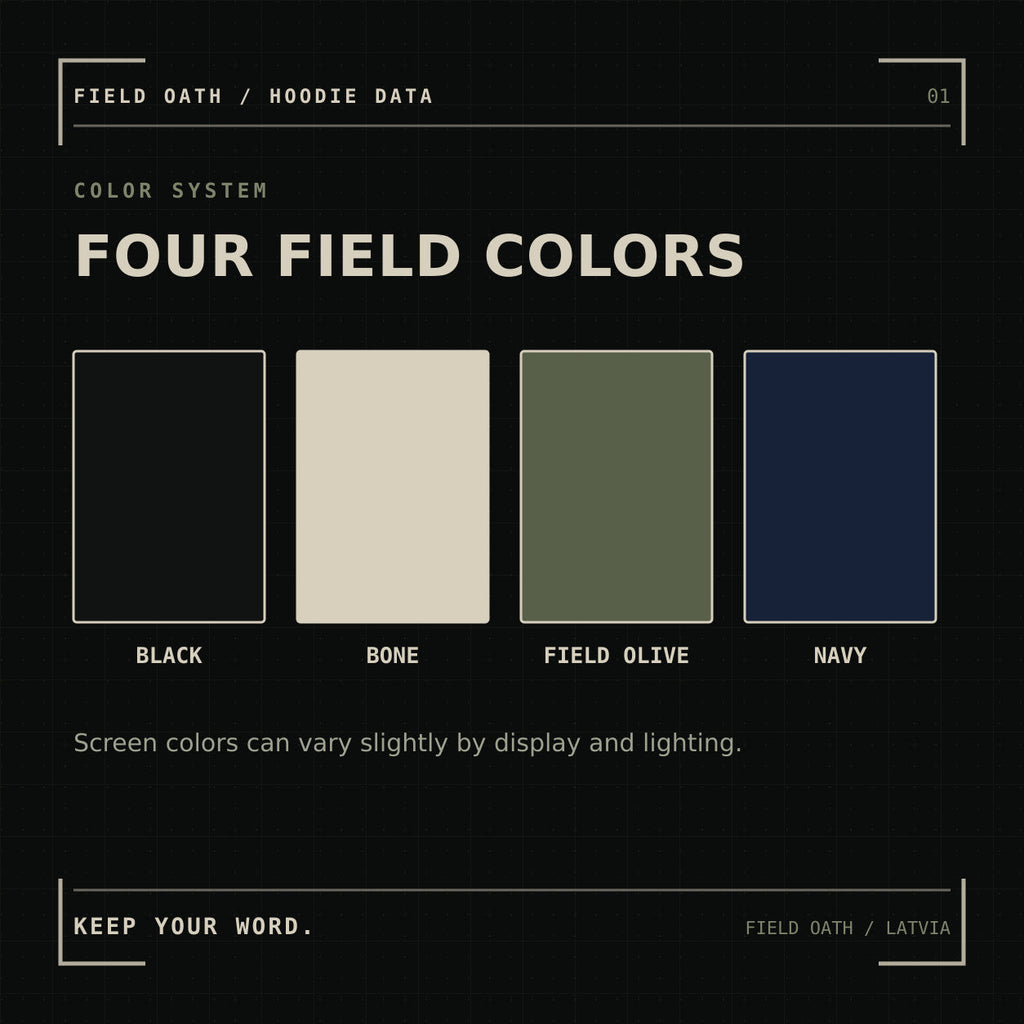 FIELD OATH Northern Line Hoodie: color options in Black, Bone, Field Olive and Navy