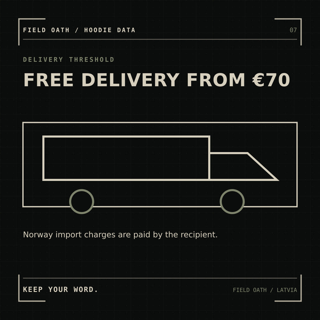FIELD OATH Ridge Route Hoodie: free delivery threshold and Norway import information