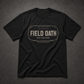 Black FIELD OATH Keep Your Word T-Shirt front flat lay with center-chest tactical graphic