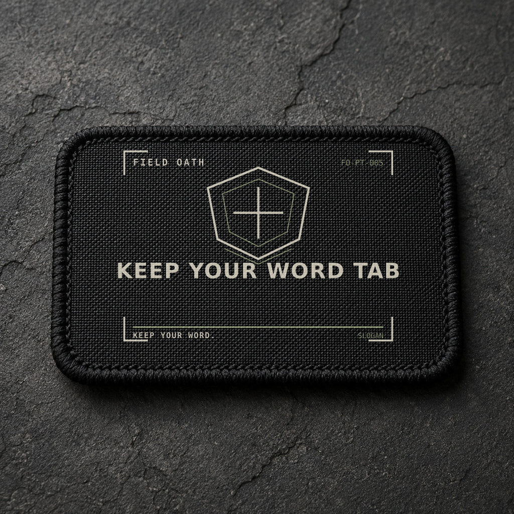 FIELD OATH Keep Your Word Tab Patch rectangular black embroidered patch with original FIELD OATH artwork