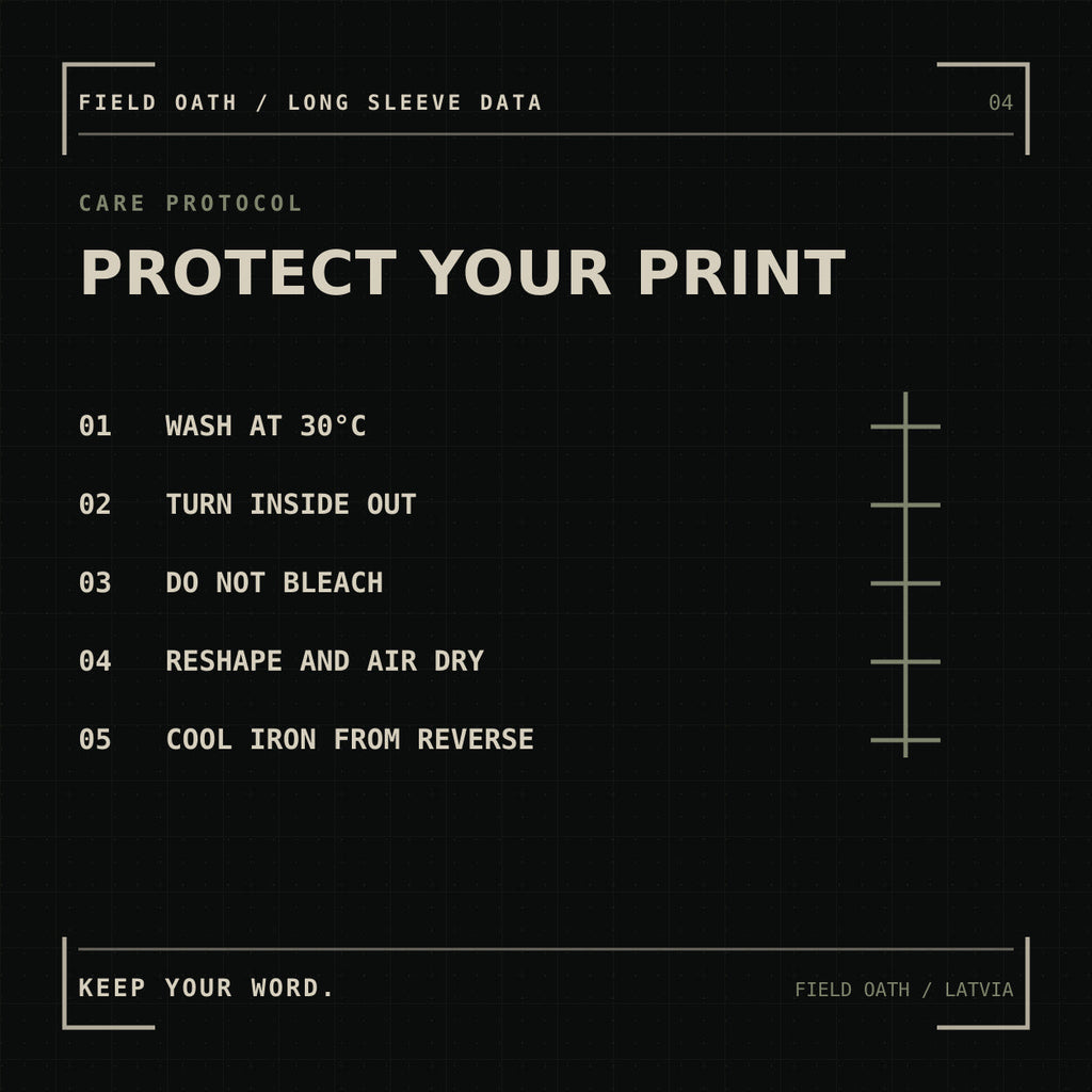 FIELD OATH Sleeve Mark Long Sleeve: washing and print care instructions