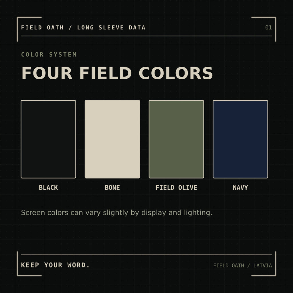 FIELD OATH Sleeve Mark Long Sleeve: color options in Black, Bone, Field Olive and Navy
