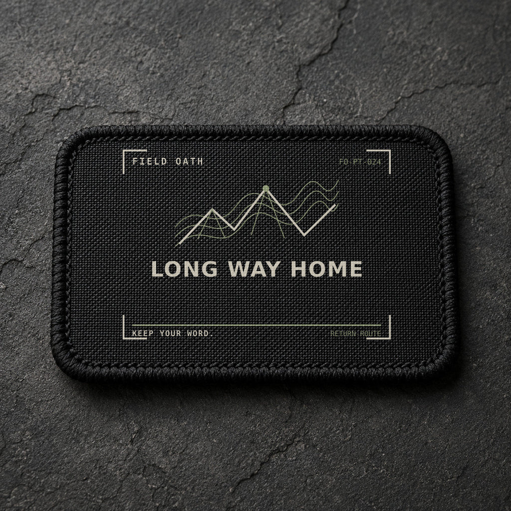 FIELD OATH Long Way Home Patch rectangular black embroidered patch with original FIELD OATH artwork