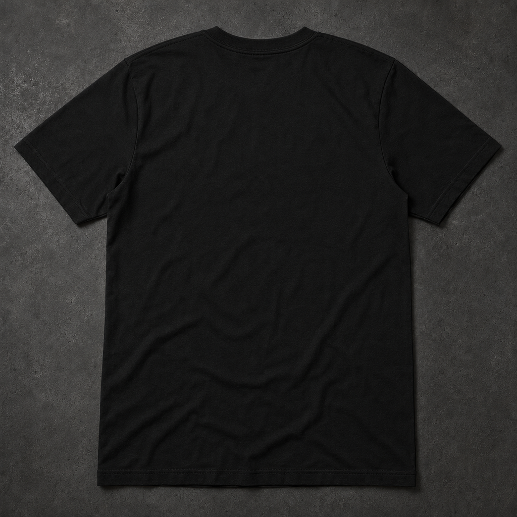 FIELD OATH Mark One T-Shirt plain back view in Black showing the unisex cut