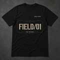 FIELD OATH Mark One T-Shirt front view in Black with FIELD OATH and FIELD/01 tactical chest graphic