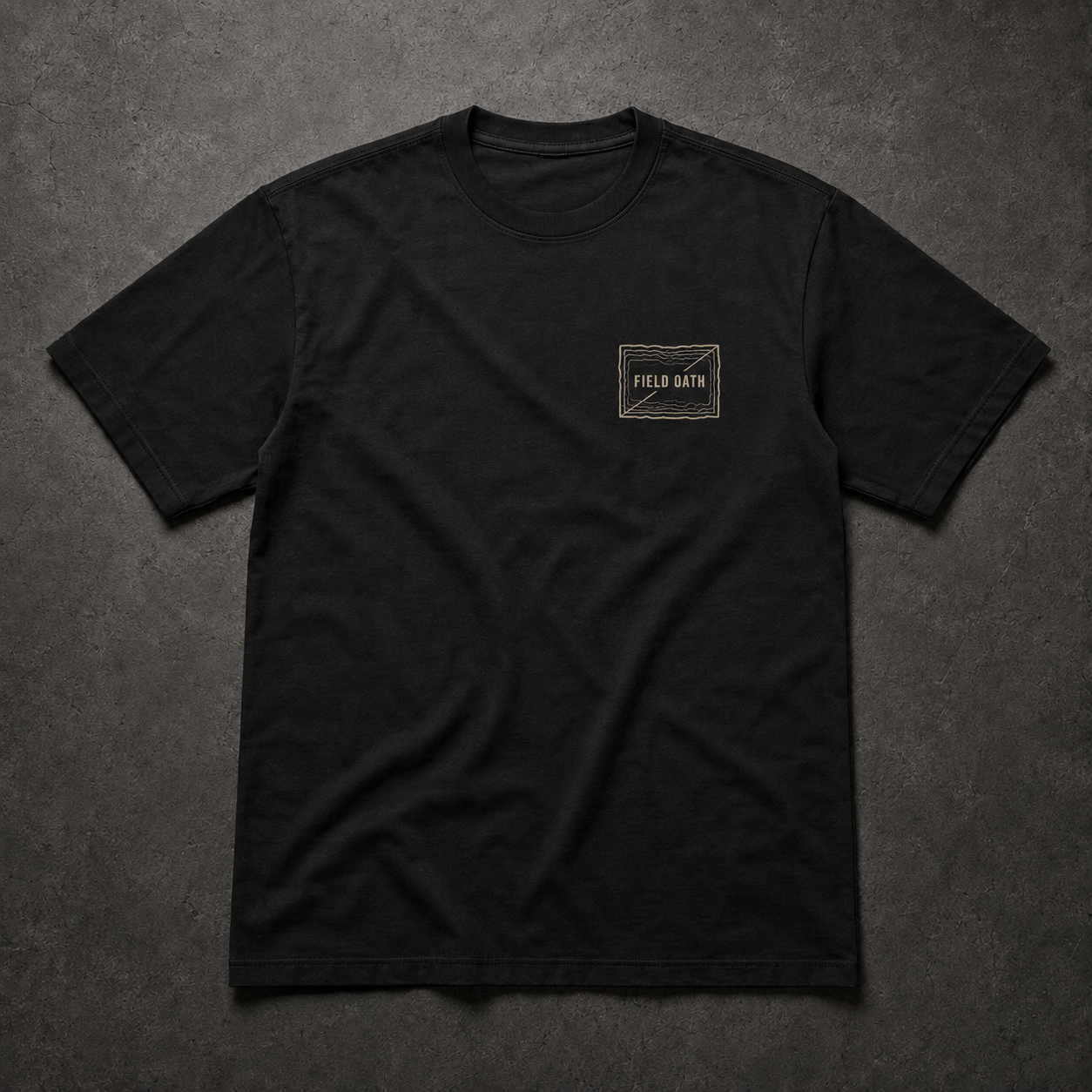 Black FIELD OATH No Easy Ground T-Shirt front flat lay with compact contour-band chest identifier