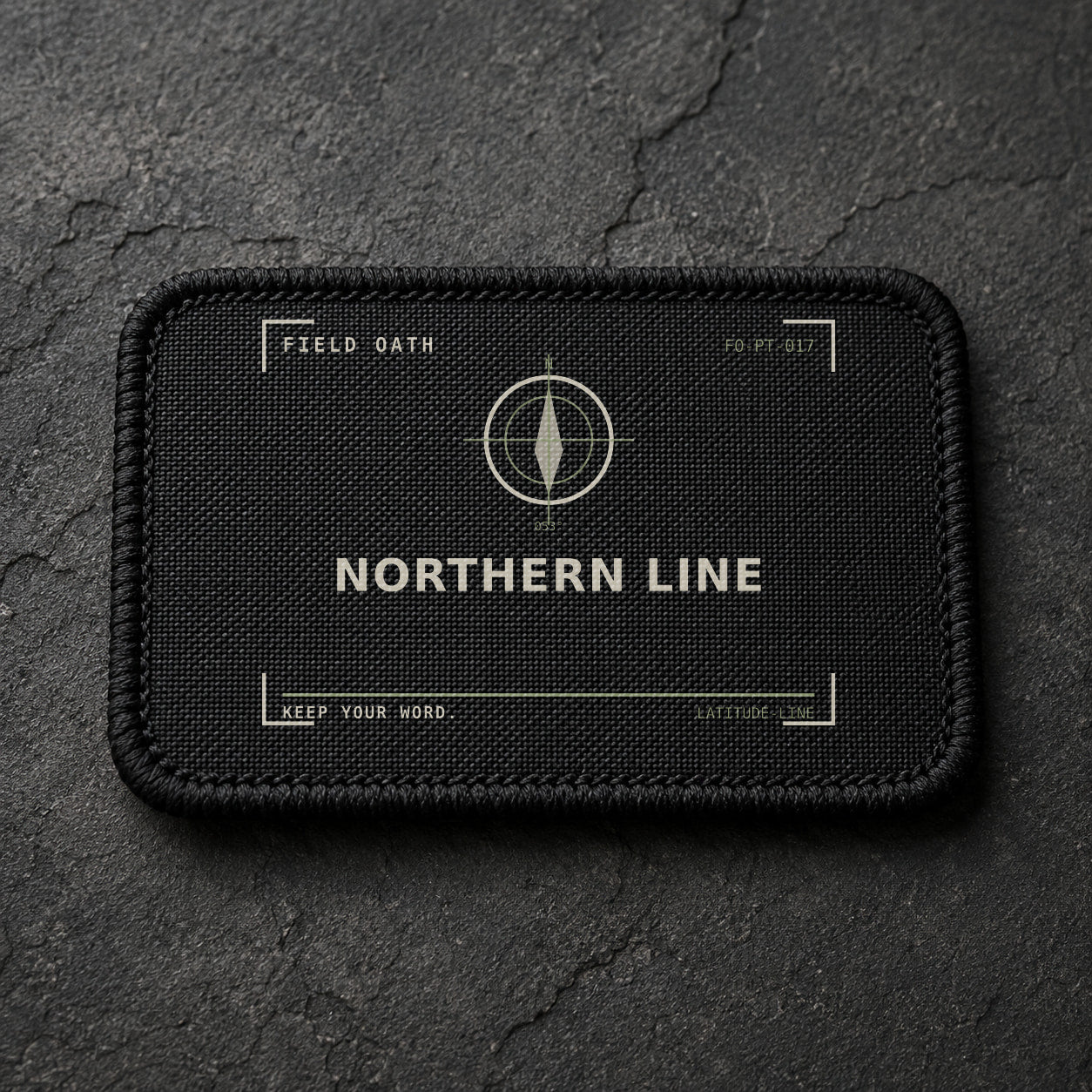 FIELD OATH Northern Line Patch rectangular black embroidered patch with original FIELD OATH artwork