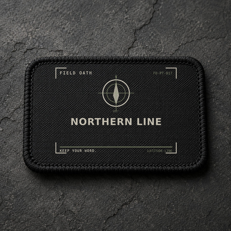 FIELD OATH Northern Line Patch rectangular black embroidered patch with original FIELD OATH artwork