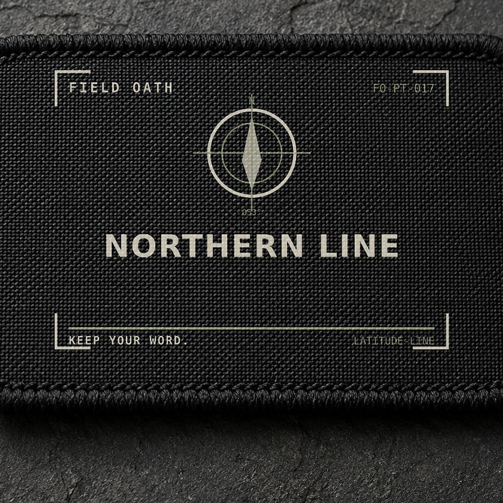 FIELD OATH Northern Line Patch close-up showing woven face, stitched border and embroidery detail