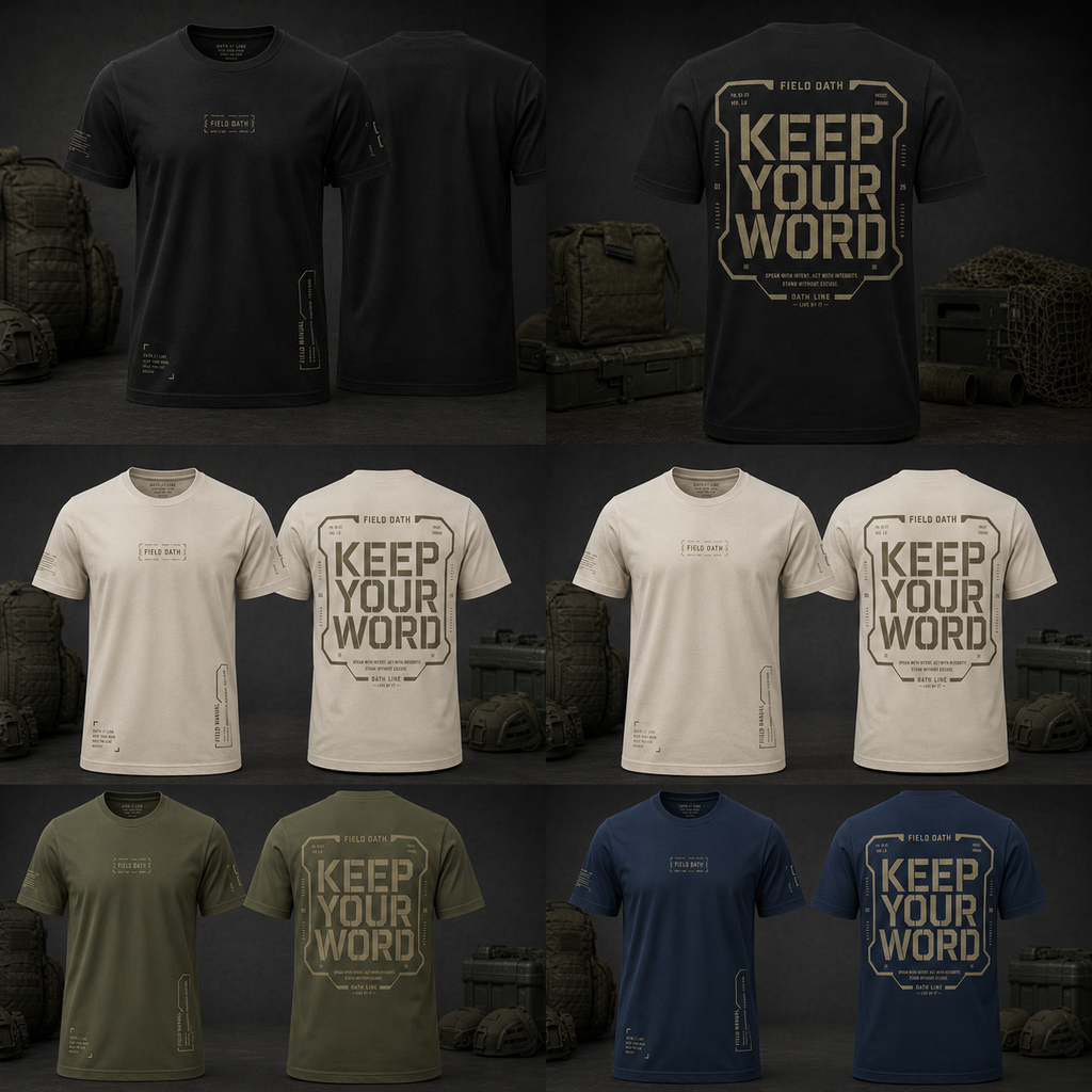 Black, bone, field olive and navy FIELD OATH Oath Line T-Shirt colour comparison
