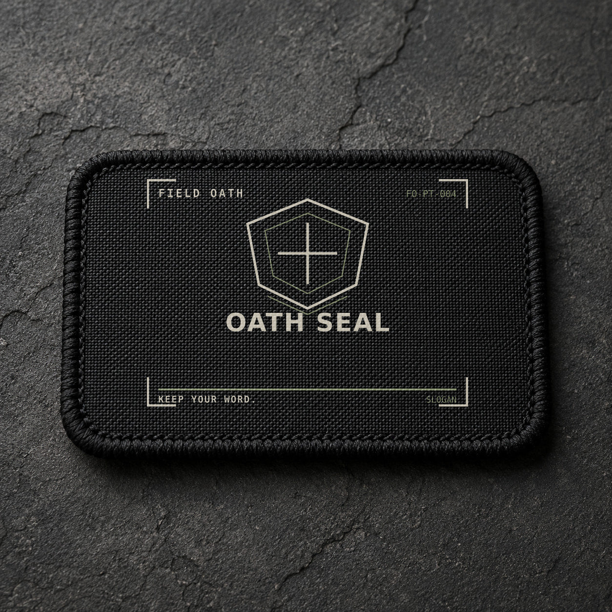 FIELD OATH Oath Seal Patch rectangular black embroidered patch with original FIELD OATH artwork