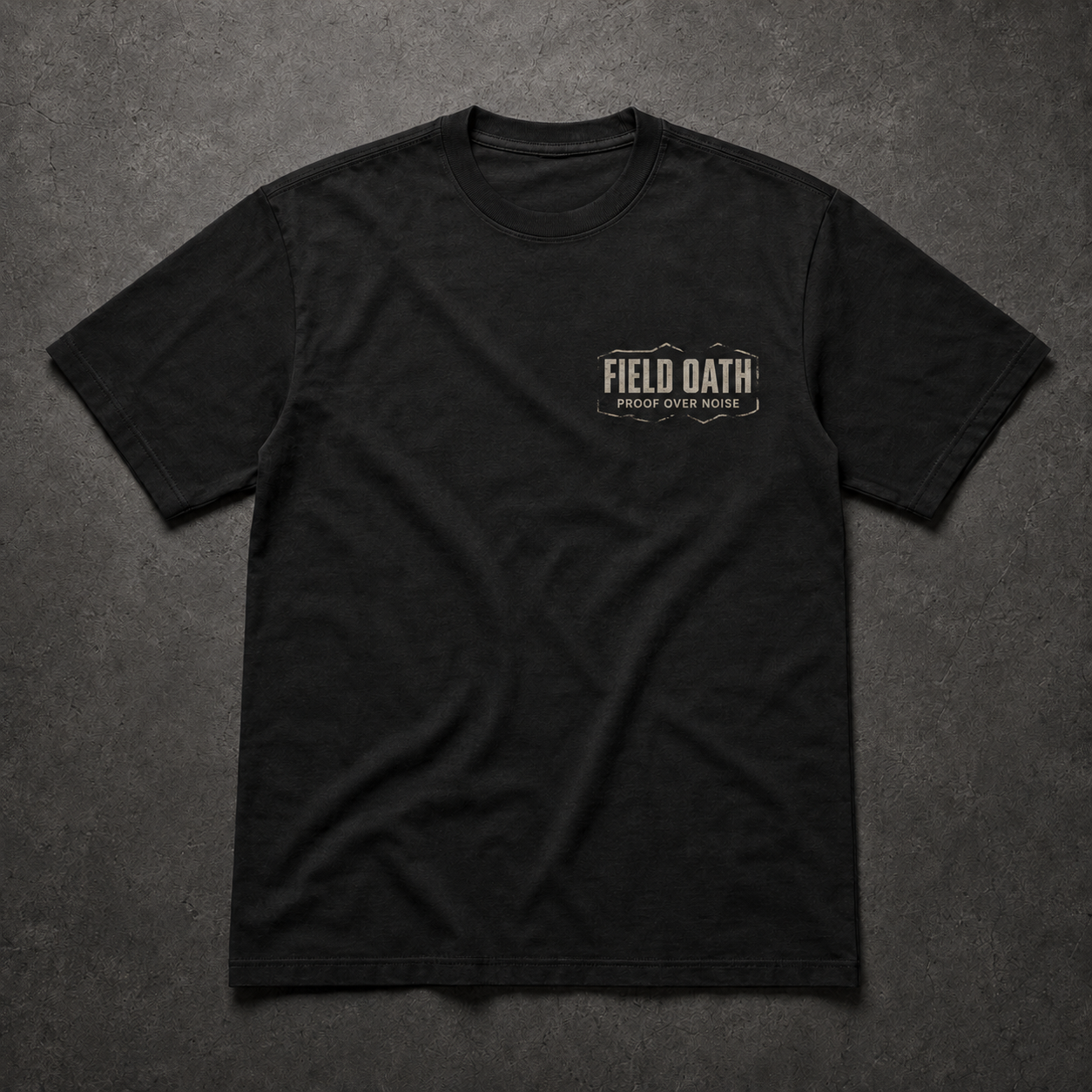 FIELD OATH Proof Over Noise T-Shirt black front with fractured chest graphic