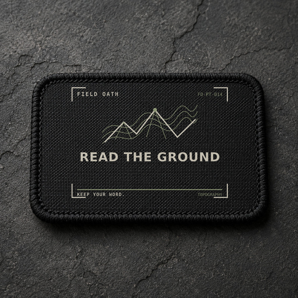 FIELD OATH Read the Ground Patch rectangular black embroidered patch with original FIELD OATH artwork