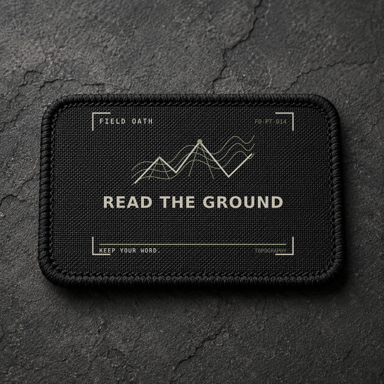 FIELD OATH Read the Ground Patch rectangular black embroidered patch with original FIELD OATH artwork