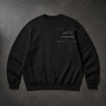 FIELD OATH Route Confirmed Crewneck black crewneck front artwork on dark concrete