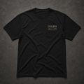 Black FIELD OATH Shelter Route Water T-Shirt front flat lay with modular field-grid chest identifier