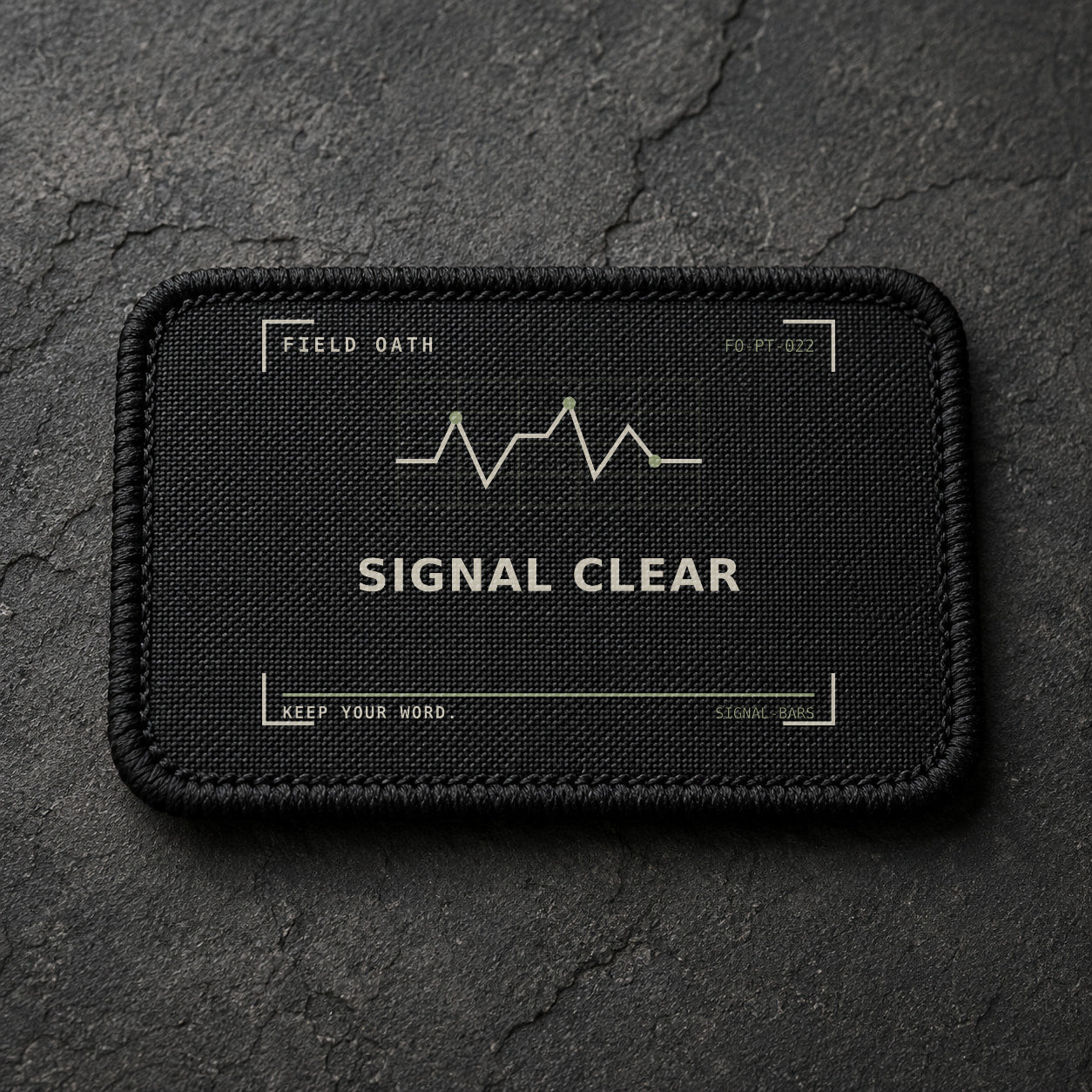 FIELD OATH Signal Clear Patch rectangular black embroidered patch with original FIELD OATH artwork